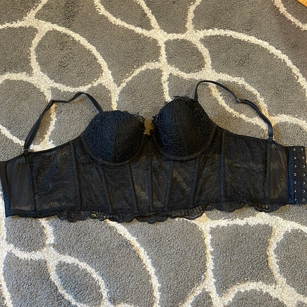 Longline Lace Bustier Bra - Black